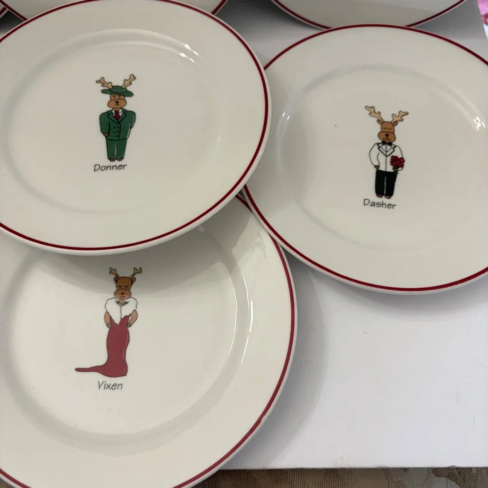 Rainbow Mountain Reindeer Christmas Salad Plates Set of 7 LTD